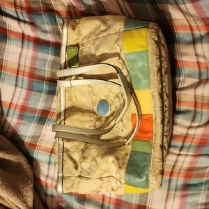 Coach handbag tan with multicolored patches